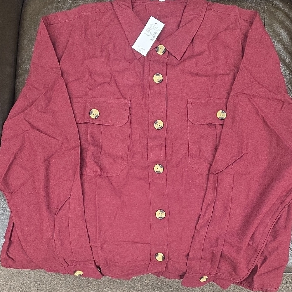 Maurices Burgundy Button-Up Long Sleeve Shirt